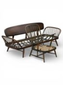 ERCOL (PRESUMED) VINTAGE SURFBOARD-BACK THREE-SEATER SOFA, 77 (h) x 209 (w) x 77cms (d); and a