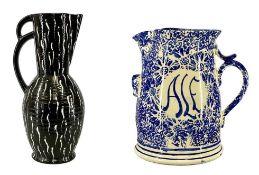 BLUE & WHITE SPONGEWARE POTTERY ALE JUG, with inscription 'Ale', unmarked, 30cms (h); with a mid-