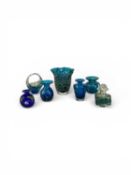 MDINA & PHOENICIAN GLASSWARE, various blue flower holders, scent bottle, etc. Provenance: private