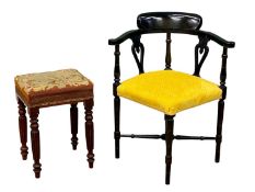 VINTAGE EBONISED, ELEGANT CORNER CHAIR, 79 (h) x 67 (w) x 58cms (d) and an upholstered seated
