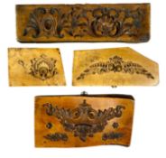 FOUR INTERESTING 19TH CENTURY POLISHED BOXWOOD GESSO MOULDS, 26 x 14cms the largest Provenance: