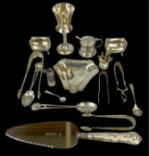 ASSORTED SILVER COLLECTABLES, including ash tray, goblet, pair of open salts, various spoons and