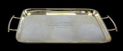 GEORGE V RECTANGULAR TWO-HANDLED TRAY with upturned rim, Walker & Hall, Sheffield 1926,