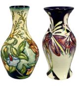 TWO MOORCROFT VASES, 'Prairie Summer', 14cms (h) and 'Joy', 13.5cms (h) Provenance: private