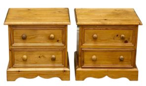 MODERN PINE PAIR OF BEDSIDE CHESTS having two drawers, 45 (h) x 46 (w) x 37cms (d) Provenance: