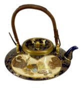 JAPANESE SATSUMA TEAPOT, late Meiji period, squat round form, panels decorated to either side