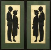 BARON SCOTFORD pair of cut paper silhouettes - full-length portraits of couples, signed and dated