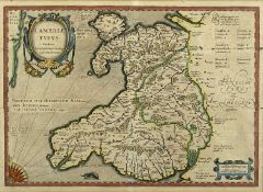 HUMPHREY LHUYD MERCATOR/JANSSON EDITION hand-coloured engraved map of Wales, double sided, 37 x