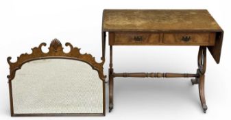 REPRODUCTION WALNUT TWO-DRAWER SOFA TABLE, labelled Shaw of London, 73 (h) x 94/146 (w) x 53cms (d);