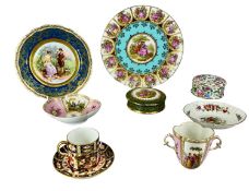 VARIOUS PORCELAIN CABINET PIECES, including Royal Copenhagen Imari pattern cup and saucer, Dresden