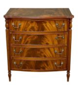 REPRODUCTION MAHOGANY BOW FRONTED GENTLEMAN'S CHEST OF FOUR DRAWERS, 76 (h) x 72 (w) x 47cms (d)