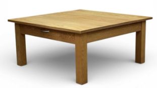 MODERN 'ANDRENA' LIGHT 'OAK LARGE SQUARE-TOP COFFEE TABLE, with two opposing drawers, British