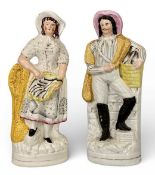 PAIR OF 19TH CENTURY STAFFORDSHIRE FIGURES, fisherman and his wife, 35cms (h) Provenance: private