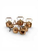 SEVEN VARIOUS COPPER KETTLES, Victorian and later, 32cms (h) the largest Provenance: private