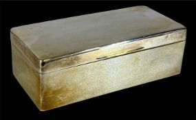 RECTANGULAR SILVER CIGARETTE BOX of plain design, with domed hinged lid, hallmark rubbed, 6.5 x 18 x