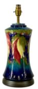 MOORCROFT LEAF & BERRIES PATTERN WAISTED CYLINDRICAL TABLE LAMP, tube lined decoration on a