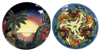TWO MOORCROFT CALENDAR PLATES, 1999 'Anna Lily' and 2000 'Year of Light', 22cms (diam.), boxed
