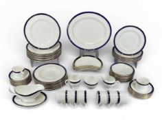 ROYAL WORCESTER HOWARD PATTERN DINNER & TEAWARE, white with cobalt blue and gilt-banded border,