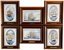 SIX SPODE LIMITED EDITION HAND-PAINTED PORCELAIN PICTURES, sailing vessels, each 15.5 x 22.5cms (