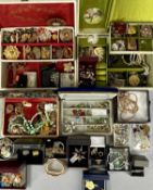 LARGE ASSORTMENT OF COSTUME JEWELLERY, including rings, bracelets, necklaces, brooches, some boxed