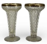 PAIR OF TRUMPET FORM CUT GLASS VASES with silver rims, 24cms (h) Provenance: deceased estate Conwy