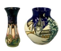 TWO MOORCROFT VASES, 'Cluny', 13cms (h) and 'New Moon', 8.5cms (h), boxed Provenance: private
