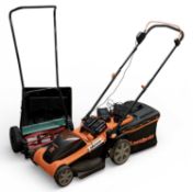 CORDLESS LAWNMOWER, 48V lithium, with two chargers and four batteries; and a Bosch manual lawnmower,