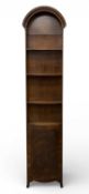 20TH CENTURY MAHOGANY DOME TOP SLENDER BOOKCASE, having bow front and base cupboard, 207 (h) x 49 (