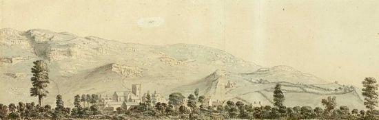 MOSES GRIFFITH (1749-1819) watercolour and pencil on drawingn papers - view of Corwen, unsigned,
