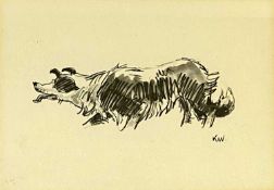 ‡ SIR KYFFIN WILLIAMS RA (1918-2006) black and white print - Mott the Sheepdog, 14 x 20cms