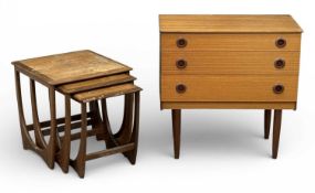 G PLAN MID-CENTURY TEAK-TYPE NEST OF THREE COFFEE TABLES, largest 51 (h) x 50cms²; and a similar era