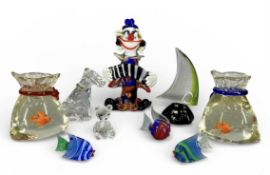 DECORATIVE 20TH CENTURY GLASSWARE, including two Murano type art glass paperweights 'Goldfish in a