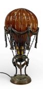 MAITLAND-SMITH TYPE HOT AIR BALLOON TABLE LAMP, with bronze effect base, marbled brown glass