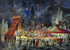 ‡ PETER MALCOLM oil on board - 'The Fair', signed lower right, 39 x 54cms Provenance: deceased