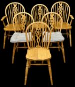 WHEEL & HOOPED BACK DINING/KITCHEN CHAIRS, a set of six (4 + 2), 96 (h) x 54 (w) x 40cms seat