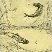 GEORGE MARPLES (1869-1939) pair of drypoint etchings - fish taking bait, signed in pencil, 21.5 x