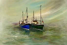 BRETT LONDON (British, 20th century) oil on board - two fishing trawlers, signed lower right, 60 x