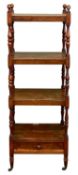 ANTIQUE MAHOGANY TALL FOUR-SHELF WHATNOT with base drawer, 128 (h) x 46 (w) x 40cms (d)