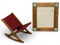 OAK-FRAMED & UPHOLSTERED GOUT ROCKING STOOL, 40 (h) x 38 (w) x 54cms (d); and a small pine vintage