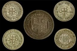 VICTORIA SILVER JUBILEE HEAD SHILLIING and four George VI silver 3d Provenance: private collection