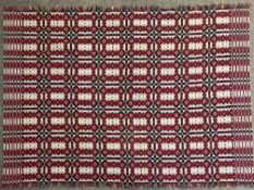 WELSH WOOLLEN BLANKET, purple, blue, and cream double-sided geometric design, fringed, 167 x