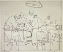 EDGAR HOLLOWAY limited edition (7/50) engraving - entitled 'Operating Theatre', signed, 1977, 20 x