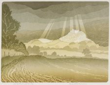 ‡ BERNARD GREEN (1931-1998) limited edition (14/25) linocut - entitled, 'Carreg Cennen Castle',