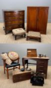ASSORTED ANTIQUE FURNITURE & OFFICE EQUIPMENT including: small 1930/40's oak desk, three drawers