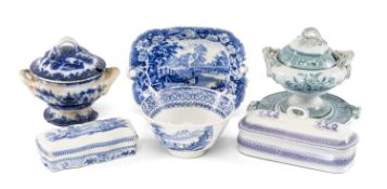 ASSORTED WELSH PRINTED POTTERY, comprising Cambrian 'Cows Crossing the Steam' leaf-moulded dessert