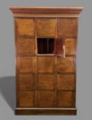 19TH CENTURY S & H JEWELL MAHOGANY NOTARY CABINET, 15 lockable compartments, internal dims.
