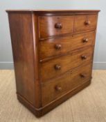 19TH CENTURY MAHOGANY CHEST, two short over three long, bottom drawer floor deep (incorporating