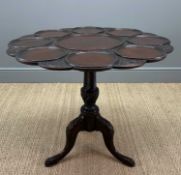 GEORGIAN STYLE MAHOGANY CARVED SUPPER TABLE, tilt-action top with large central moulded-edge dish