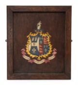 PAINTED ARMORIAL ACHIEVEMENT on oak panel, depicting the arms of the Jackson Baronetcy of The