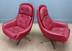 PAIR OF MCM SWIVEL LOUNGE CHAIRS, attributed to H.W. Klein for Bramin Møbler, red leather